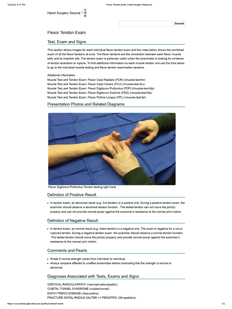Flexor Tendon Exam Guide for Surgeons | PDF | Musculoskeletal System ...
