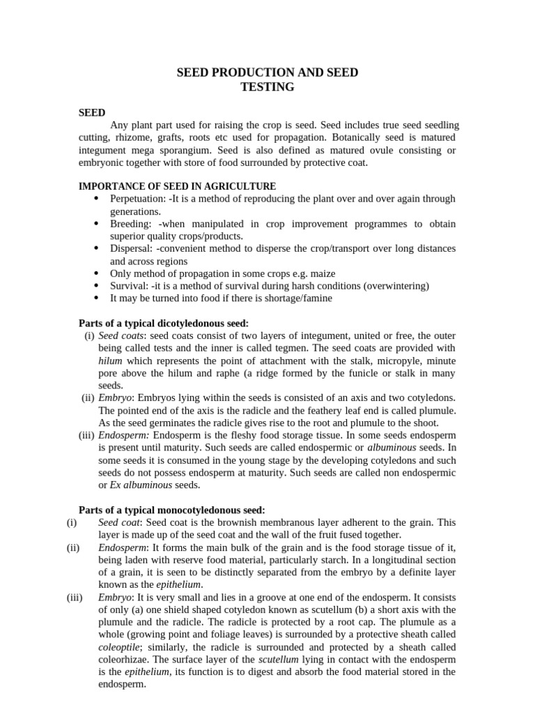 Seed Production and Quality Overview | PDF | Seed | Germination