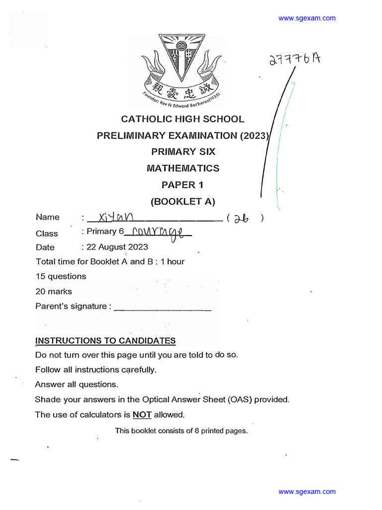 Primary 6 Math Exam Paper 1 2023 | PDF | Mathematics | Qualifications