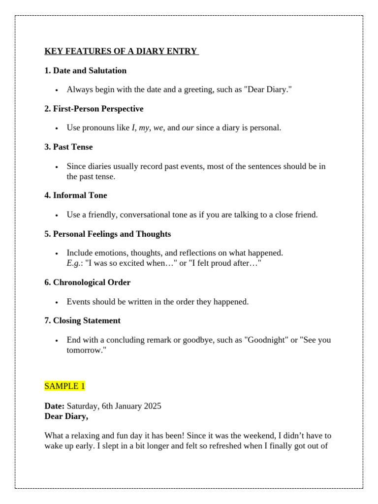 Key Features of Diary Entries | PDF