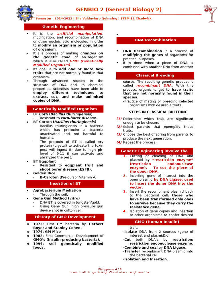 GEN BIO NOTES (Discussion) | PDF | Genetically Modified Organism ...