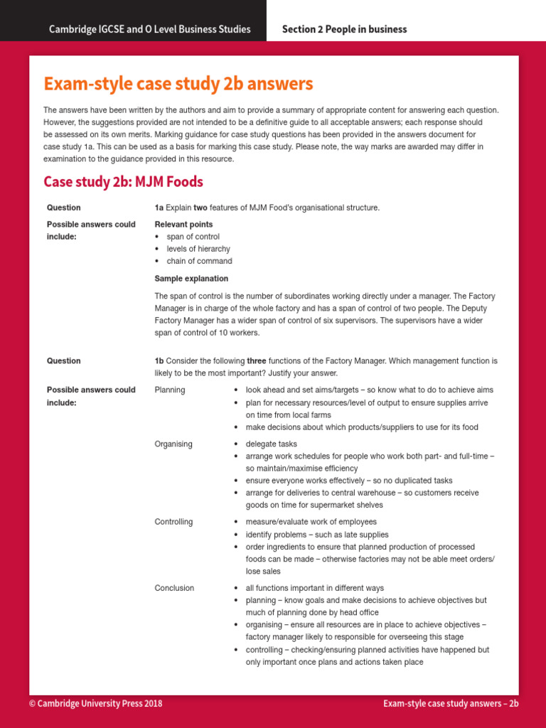 IGCSE-OL - Bus - Sec - 2 - Answers To Case Study - Enhanced - 2B | PDF ...