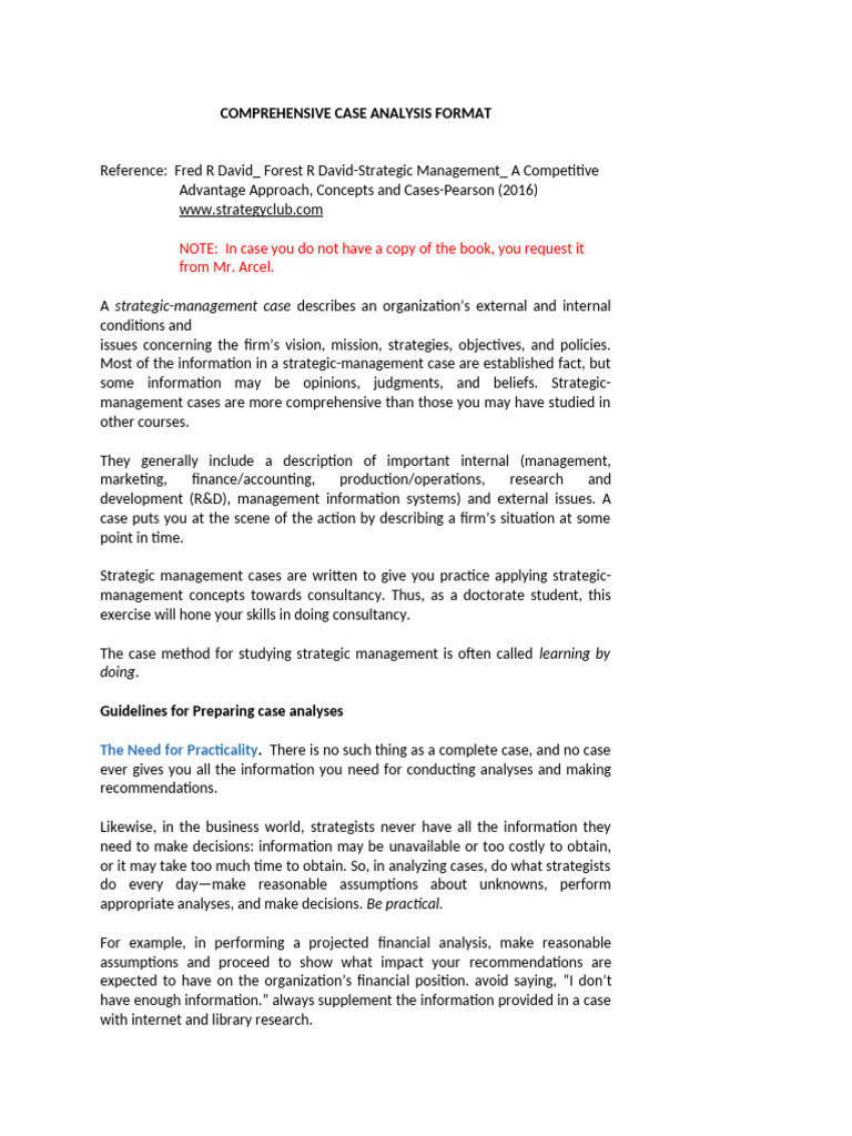 Comprehensive Case Analysis Format 3 | PDF | Strategic Management ...