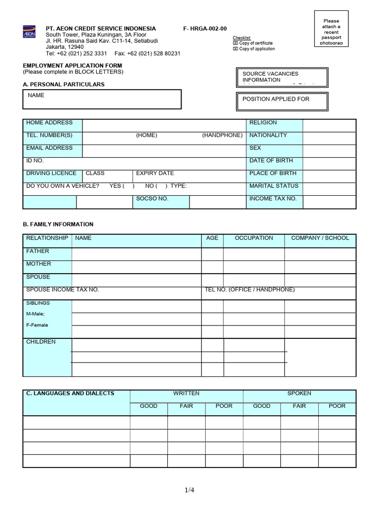 ACSI Job Application Form | PDF