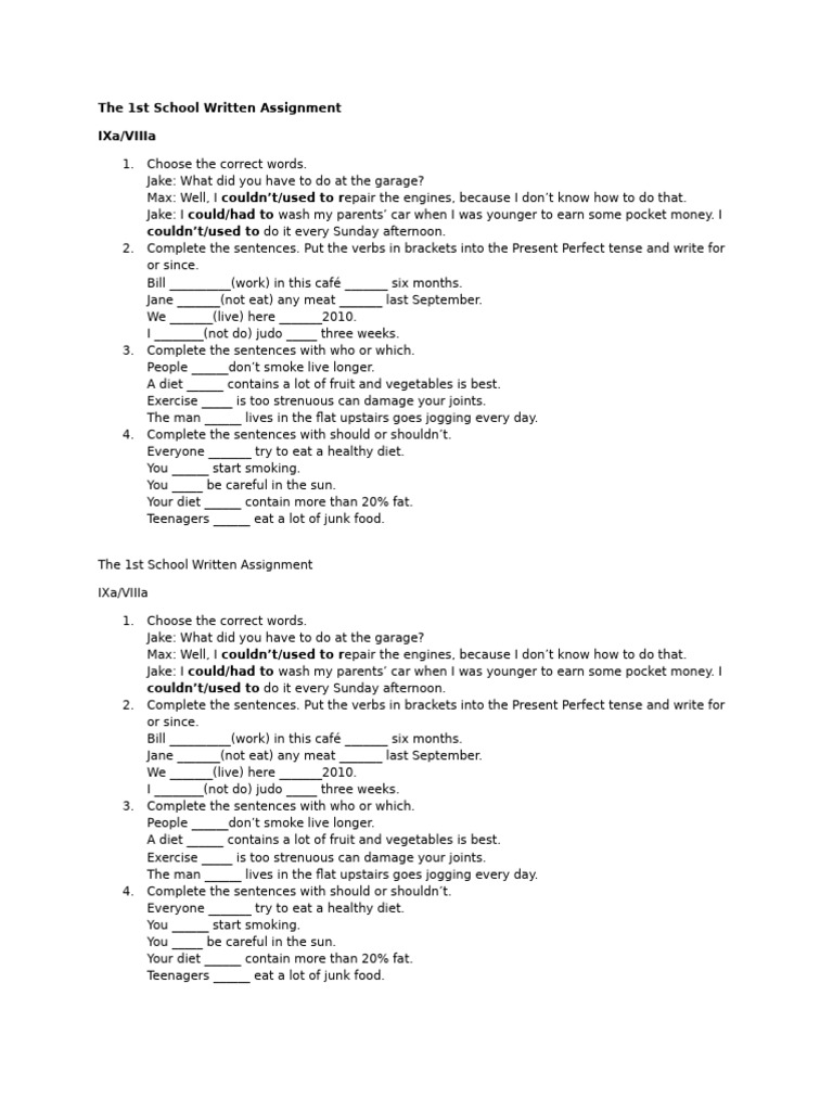 English Grammar Practice Assignment | PDF | Languages | Foreign ...