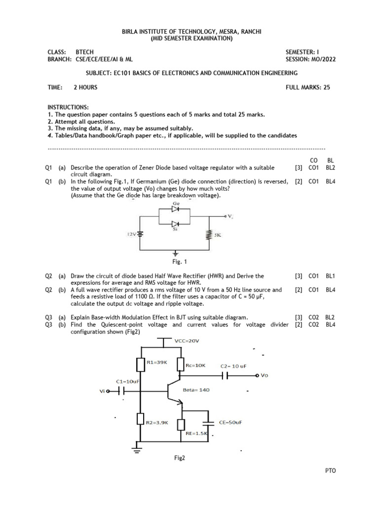 Ec101 Basics of Electronics and Communication Engineering (Mid - Mo22 ...