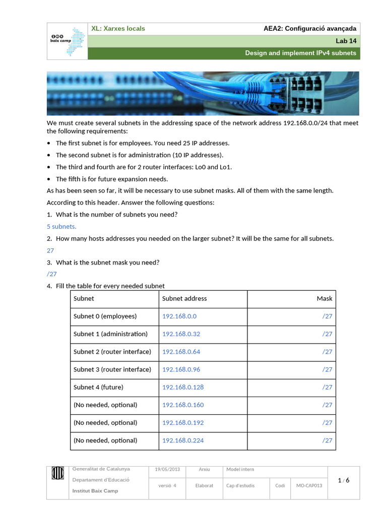 IPv4 Subnet Design Lab Guide | PDF | Ip Address | Router (Computing)