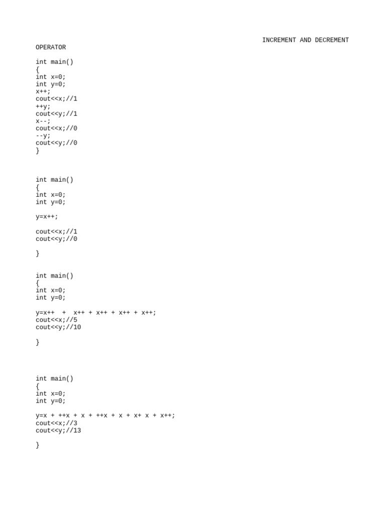 Increment and Decrement Operator | PDF