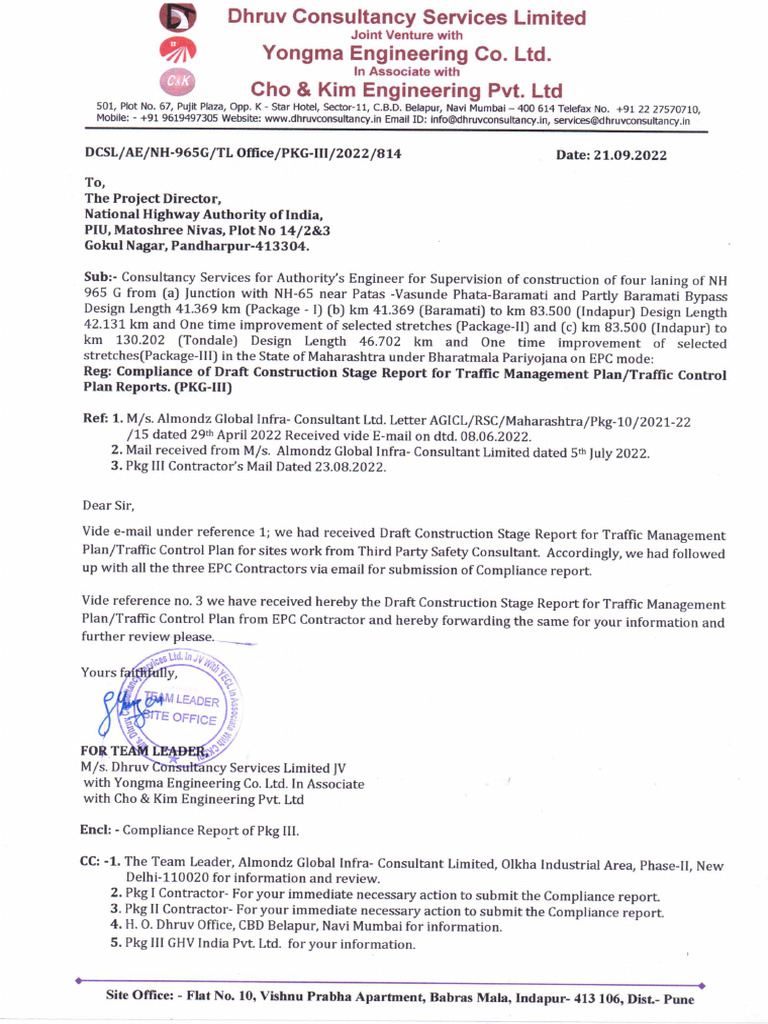 AE 814 Compliance of Draft Construction Stage Report For TMP (PKG-I To ...