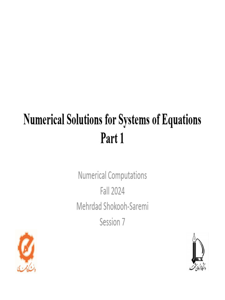 Numerical Solutions For Systems of Equations - Part 1 | PDF