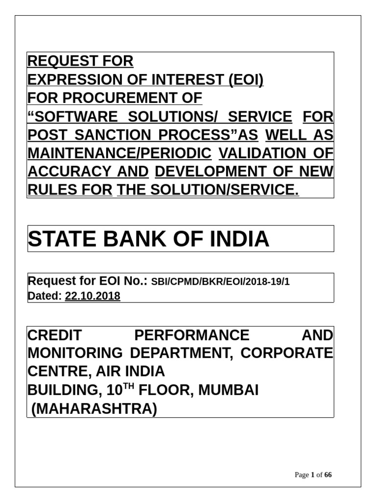 SBI EOI for Software Solutions 2025 | PDF | Audit | Banks