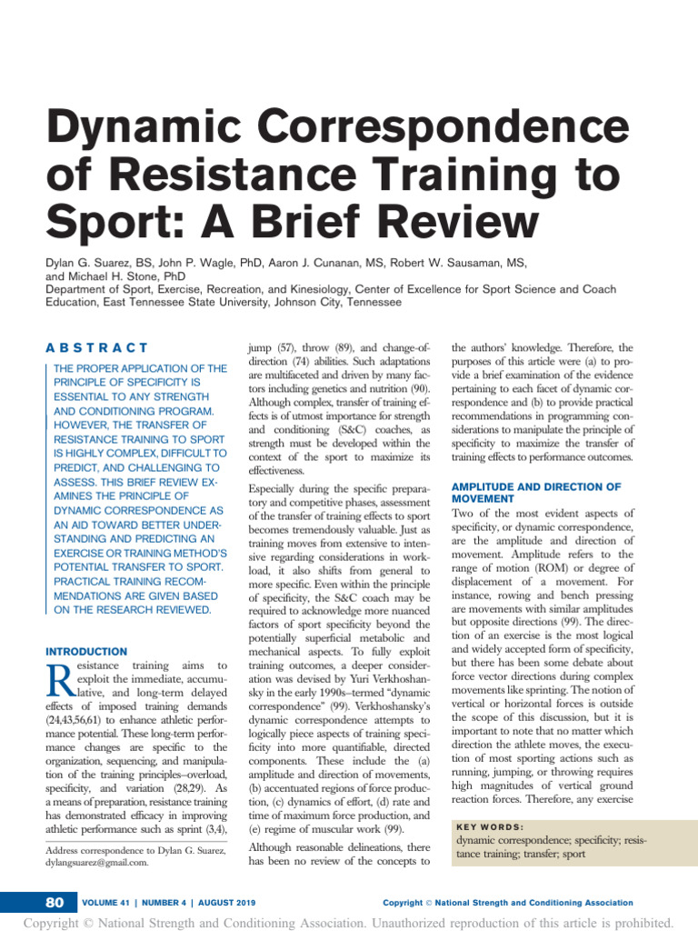 Dynamic Correspondence of Resistance Training To.7 | PDF | Strength ...
