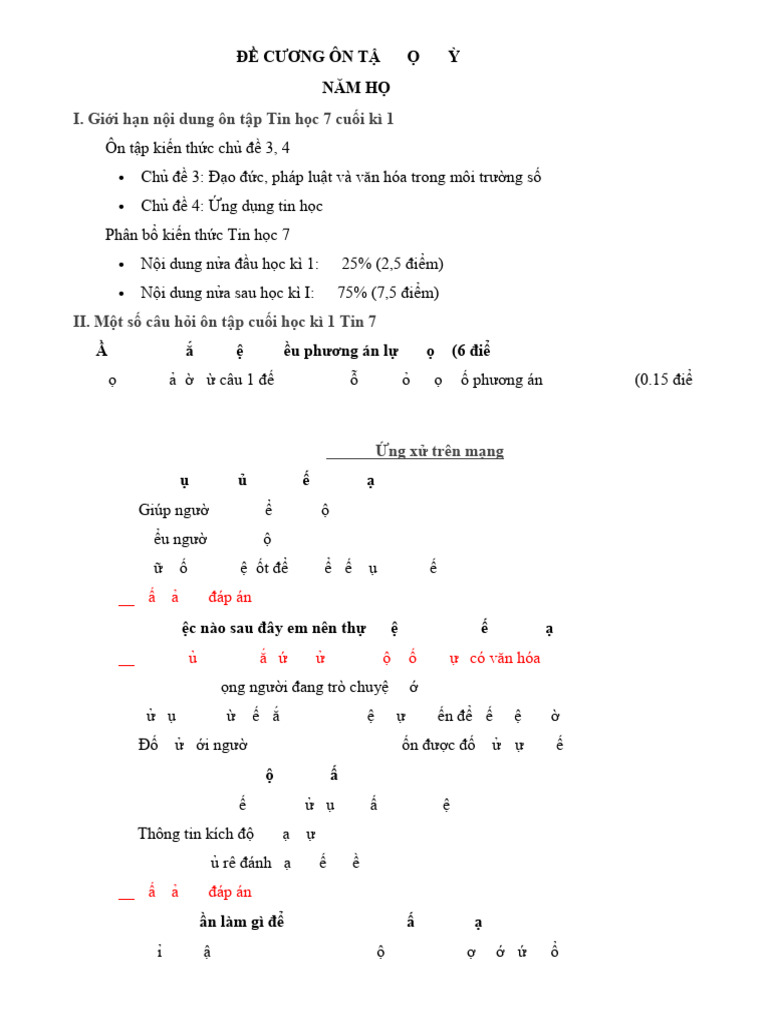 DCOT Học Kỳ I Tin 7 GV OLM | PDF