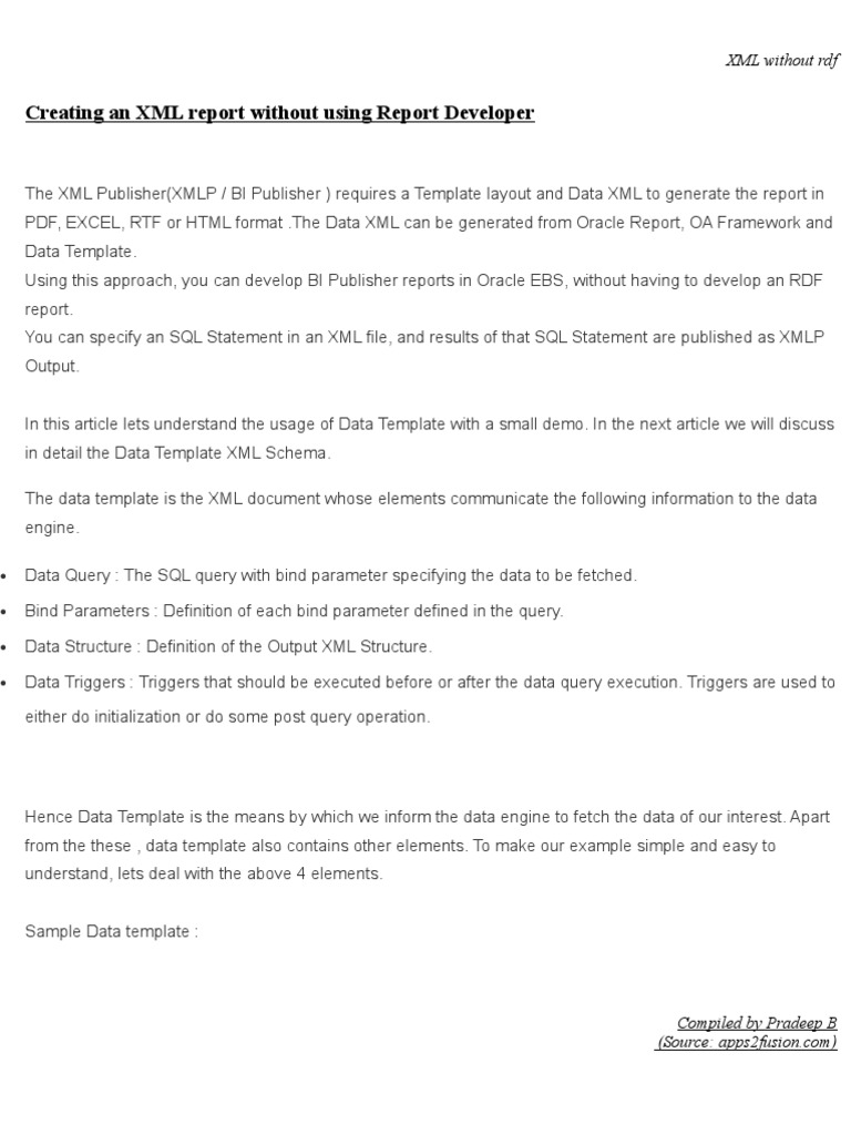 XML Data Template for BI Publisher | PDF | Xml | Resource Description ...
