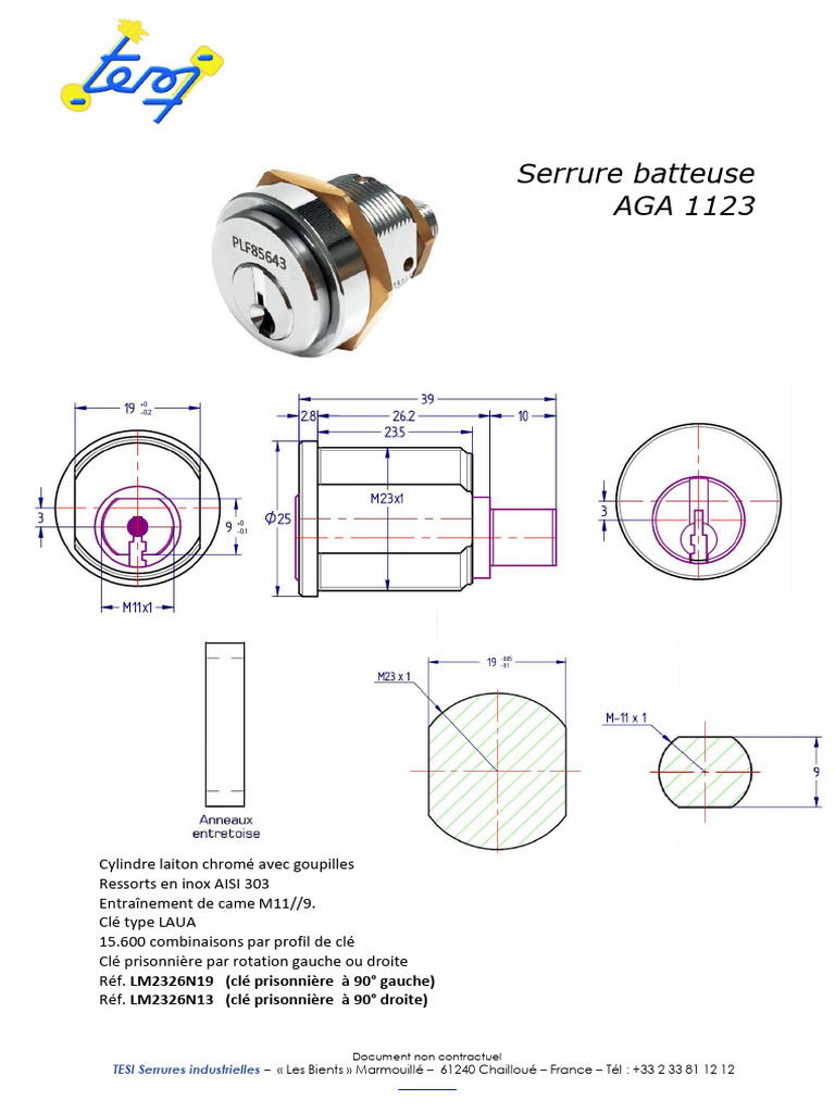 Serrure Batteuse AGA 1123 en Inox | PDF