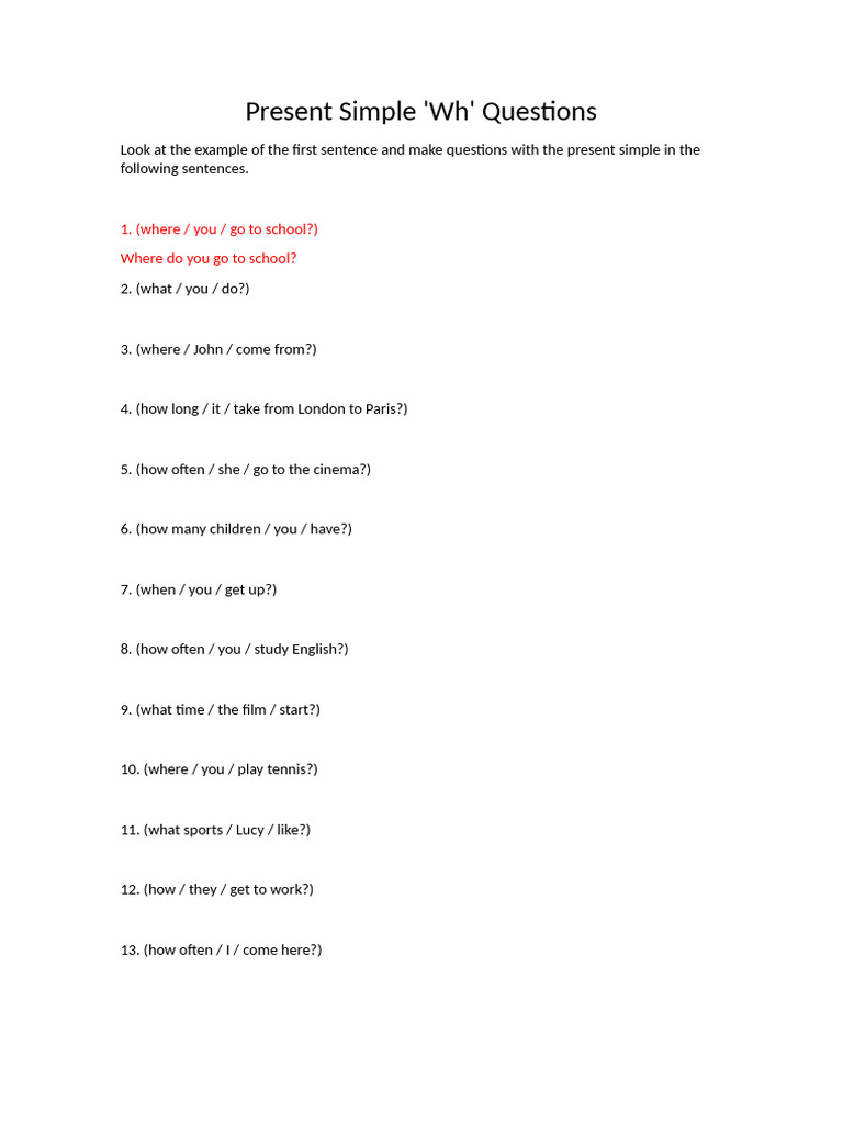 Present Simple 'Wh' Question Practice | PDF