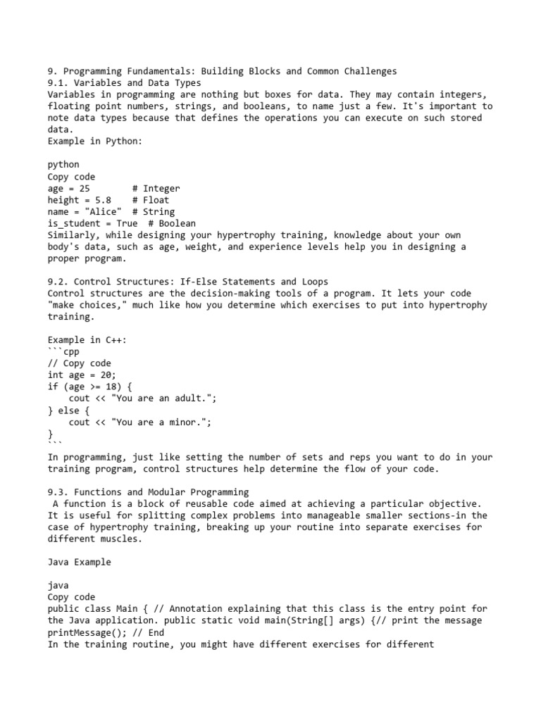 Programming Basics and Hypertrophy Training | PDF | Boolean Data Type ...