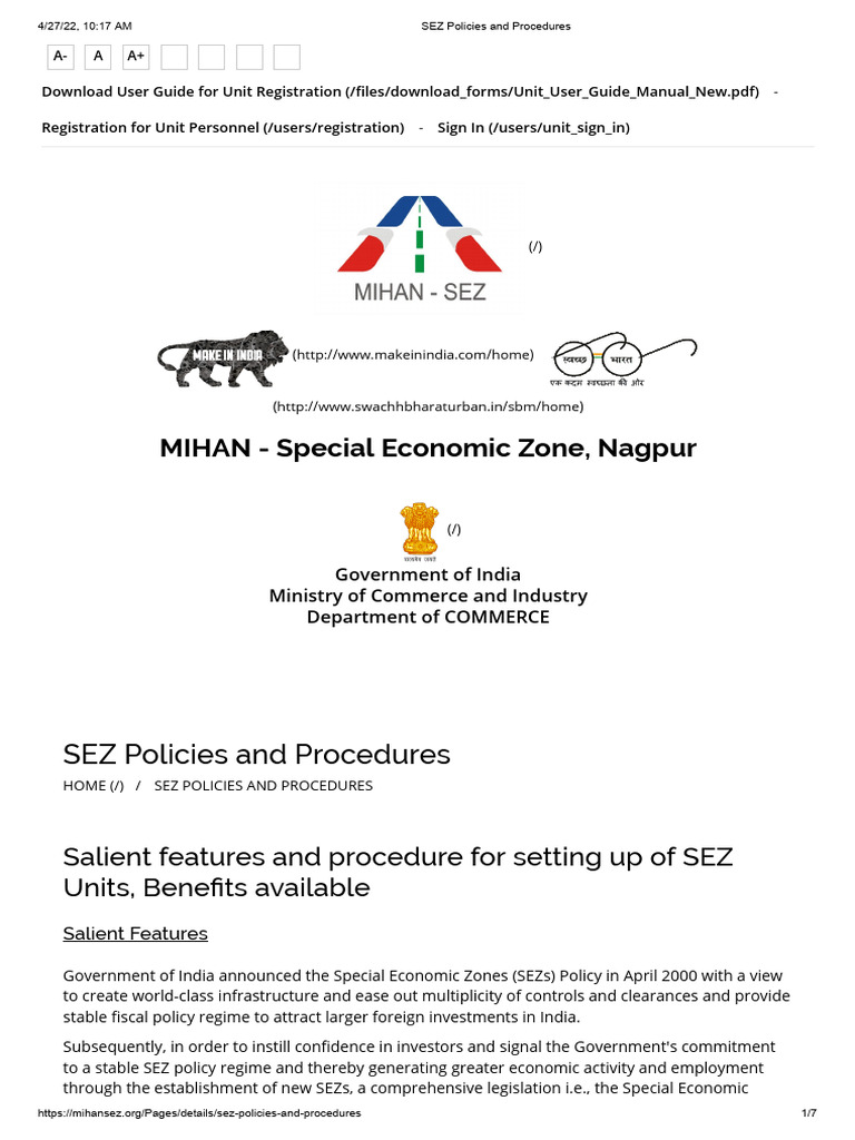 SEZ Policies and Procedures Overview | PDF | Tax Exemption | Value ...