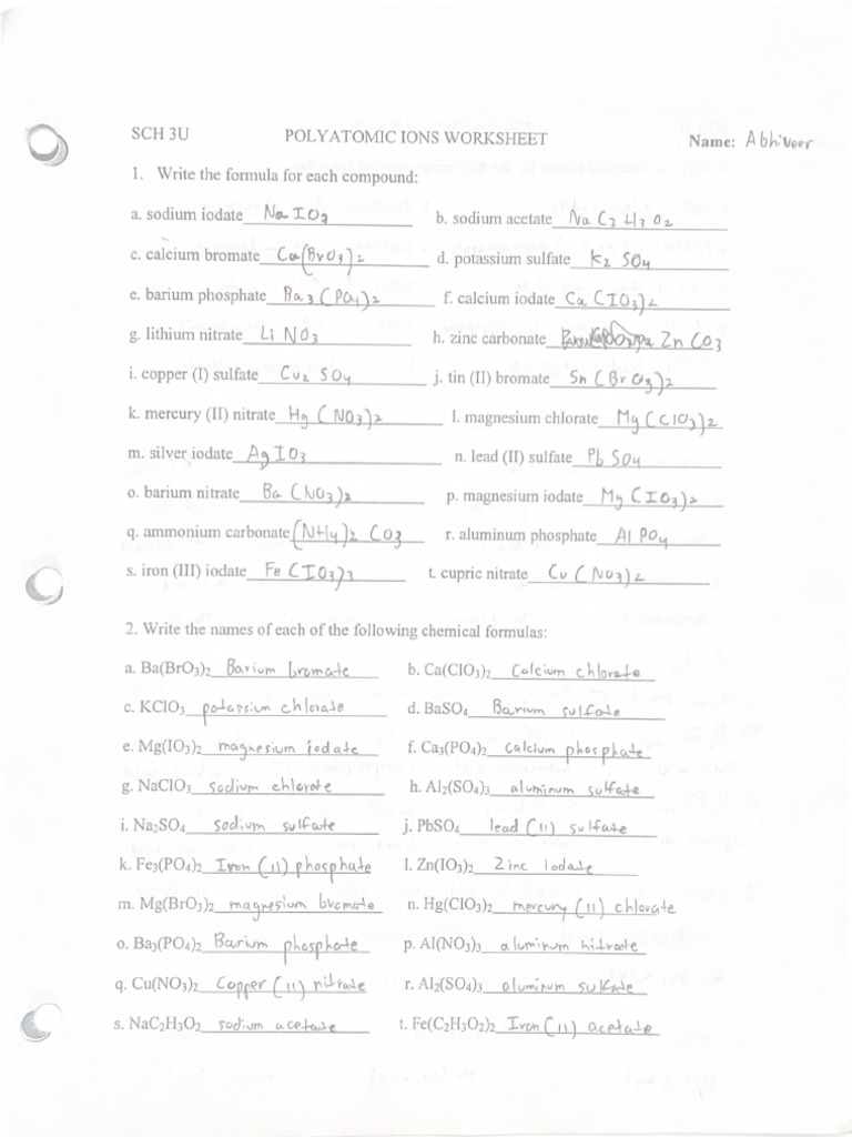 Compound Formula To Name Sheet | PDF
