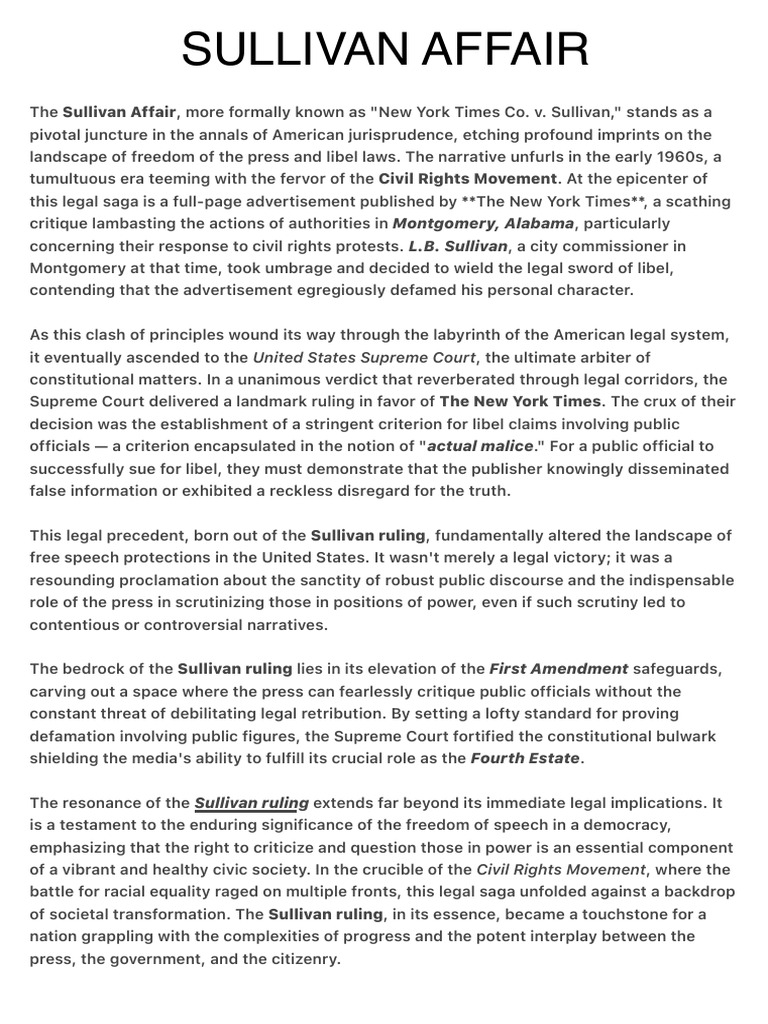 Sullivan v. New York Times Explained | PDF | New York Times Co. V ...