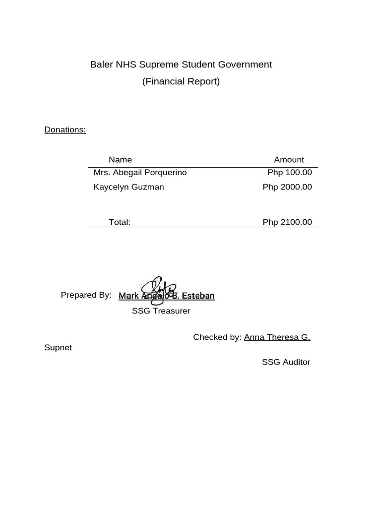 Baler NHS SSG Financial Report 2023 | PDF