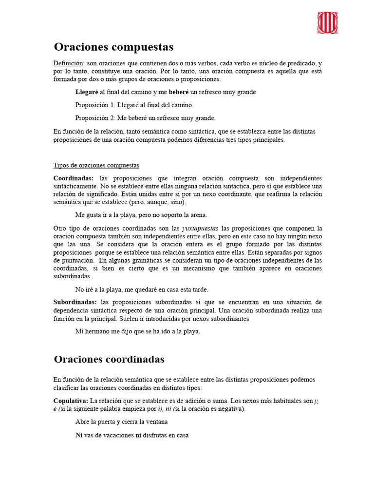 Tipos y ejemplos de oraciones compuestas | PDF | Oración (Lingüística ...