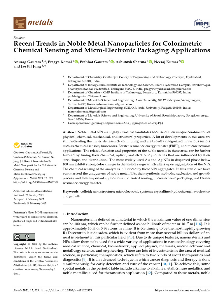 Recent Trends in Noble Metal Nanoparticles For Col | PDF | Surface ...
