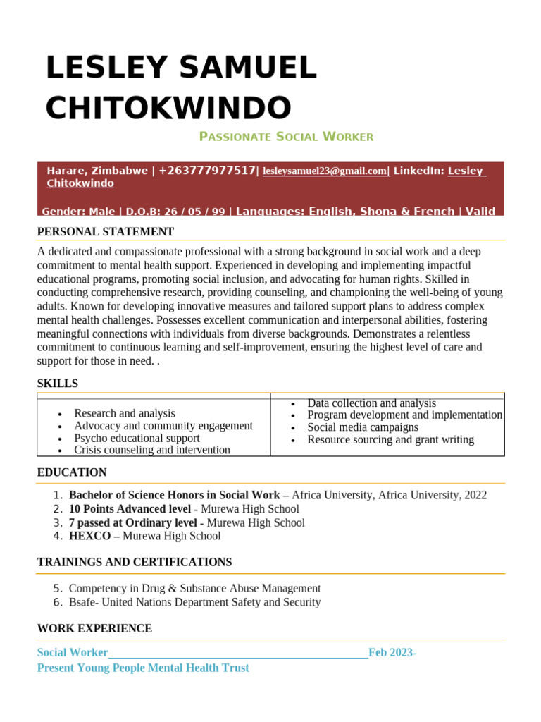 Lesley Samuel: Social Work Expertise | PDF | Mental Health | Social Work