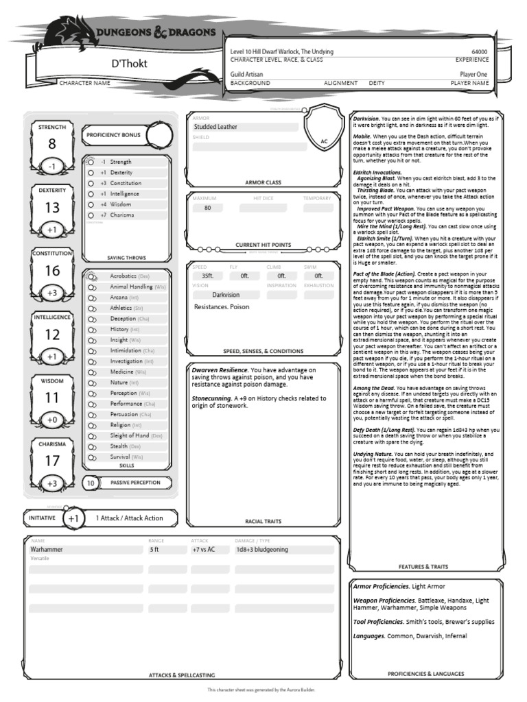 My dnd character build pdf dungeons dragons gary gygax games