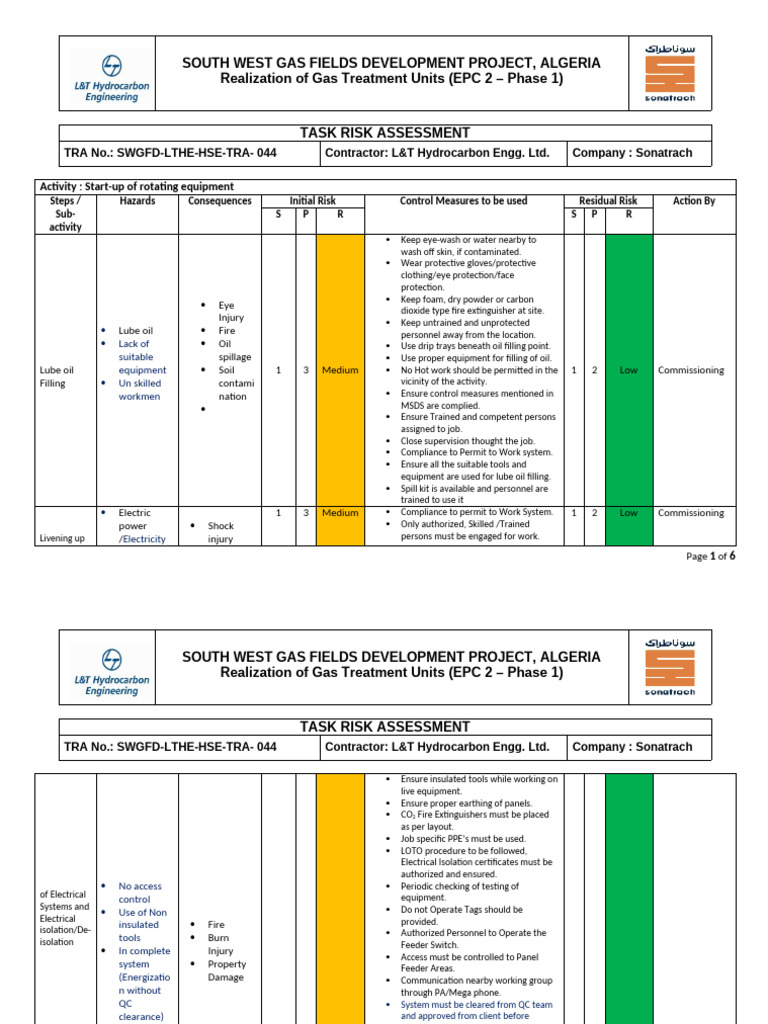 Rotating Equipment Risk Assessment | PDF | Safety | Occupational Safety ...