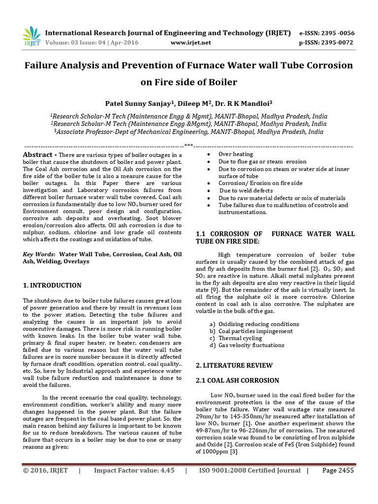 Furnace Water Wall Tube Corrosion Analysis | PDF | Corrosion | Boiler