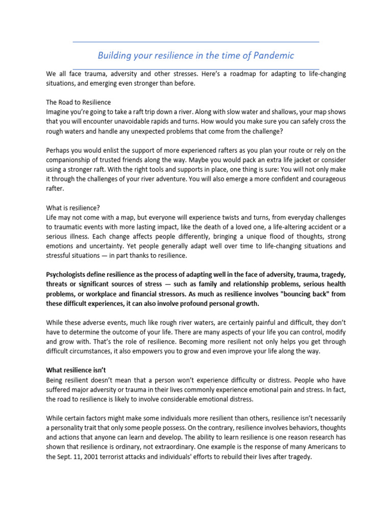 Building Resilience During a Pandemic | PDF | Psychological Resilience ...