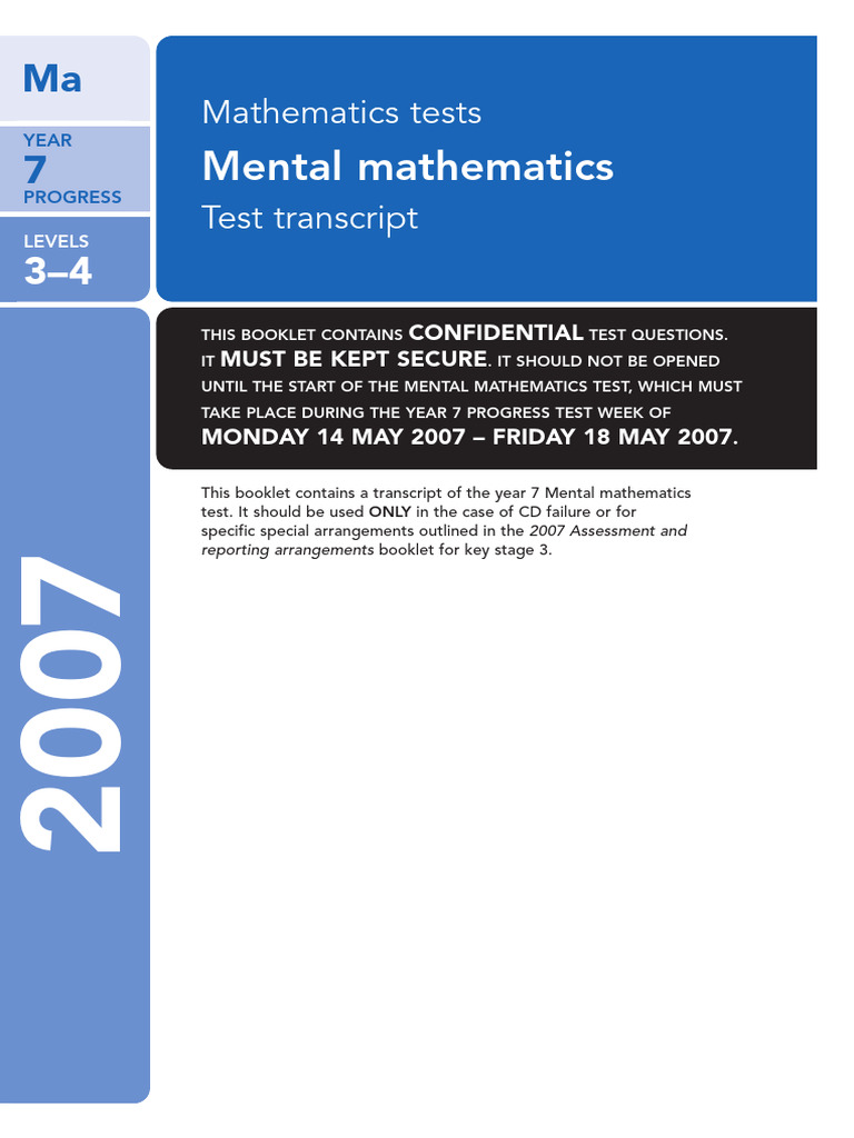 Year 7 Mental Mathematics Test 2007 | PDF
