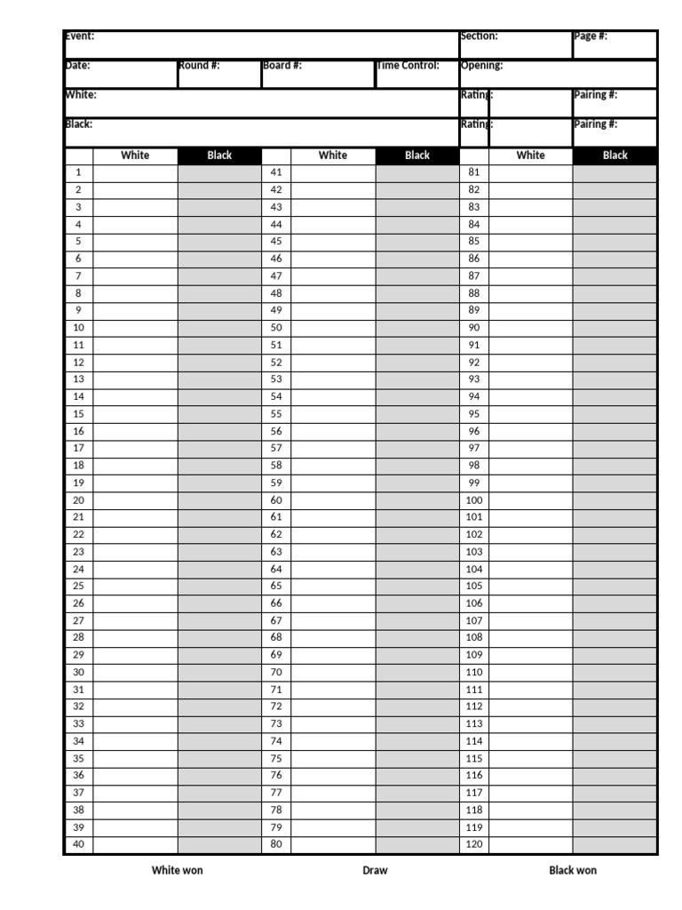 Printable Chess Score Sheet PDF | PDF | Chess | Traditional Board Games