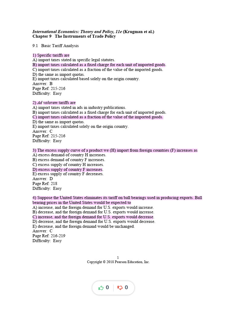 Chap 09 TRADE TestBank | PDF | Tariff | Exports