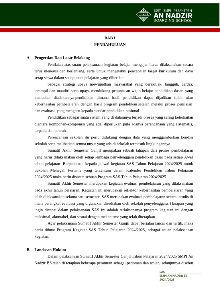 Program SAS SMPI An Nadzir 2024/2025 | PDF
