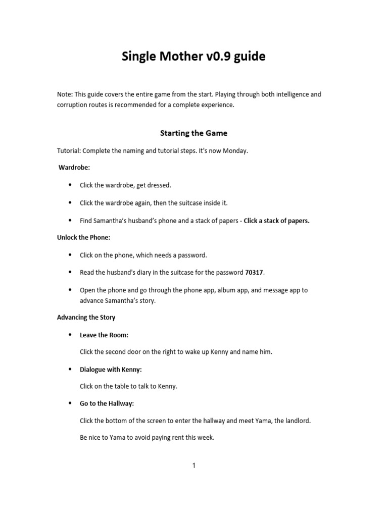 Single Mother v0.9 Gameplay Guide | PDF