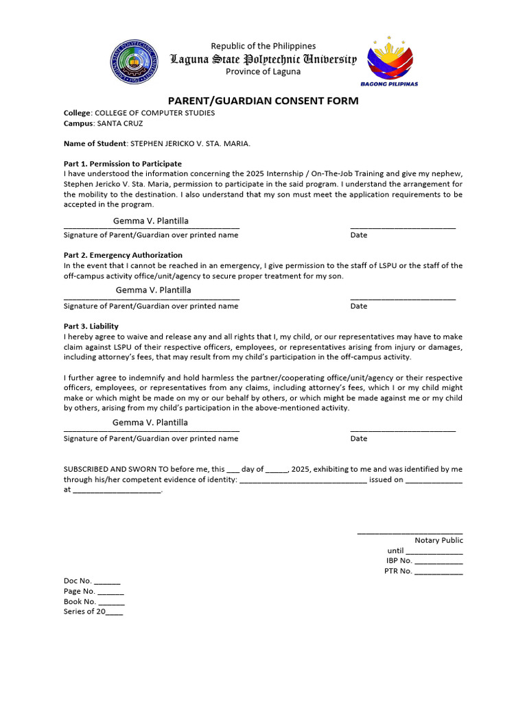 Stephen-Parent or Guardian Consent Form 1 | PDF | Justice | Crime ...