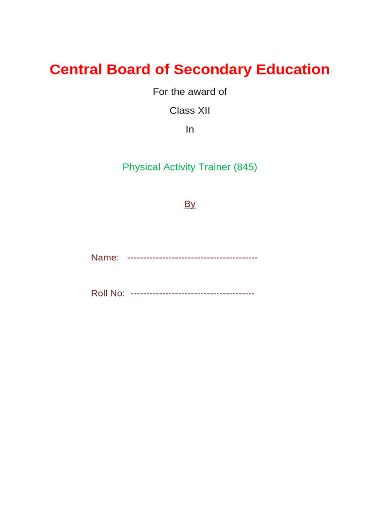 Class XII Physical Activity Project Report | PDF