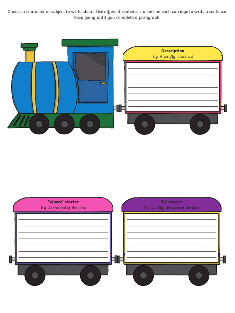 T L 1026 Sentence Starters Train Activity Ver 1 | PDF | Syntax | Grammar