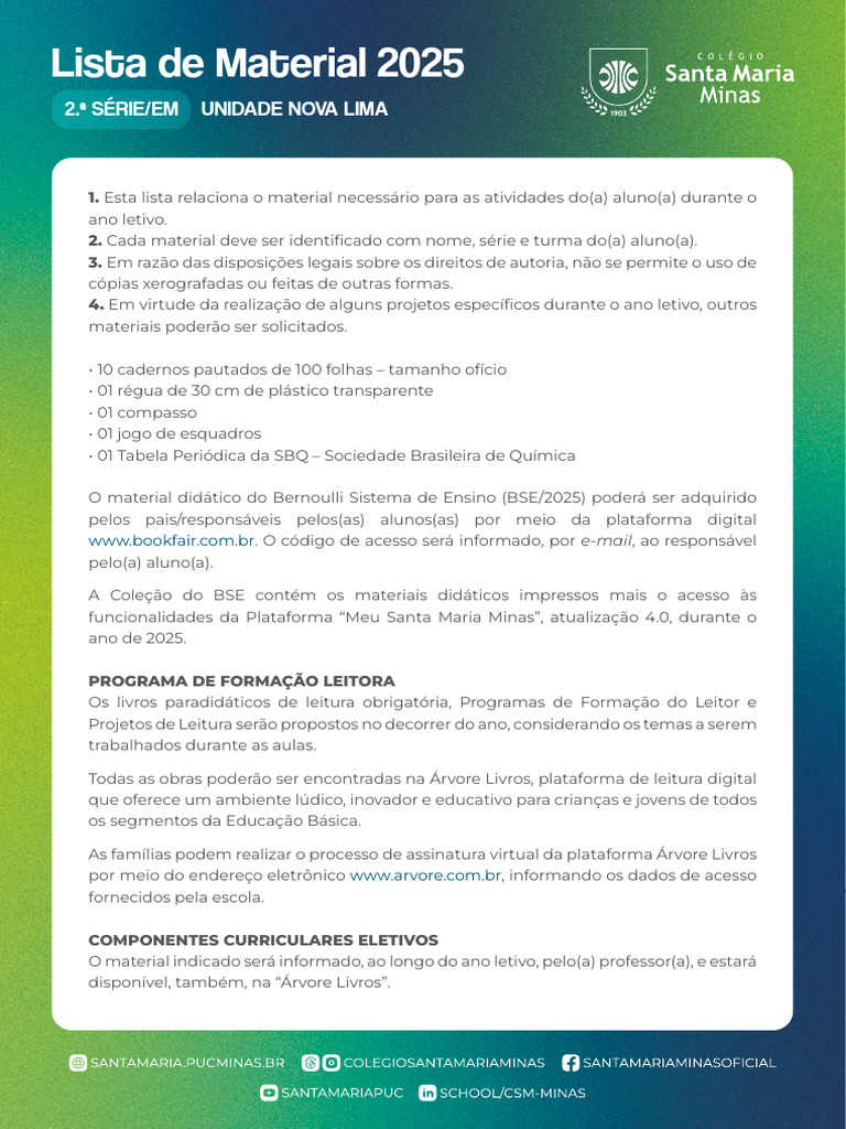 Lista de Material 2025 CSM Minas NL 2 Série EM | PDF