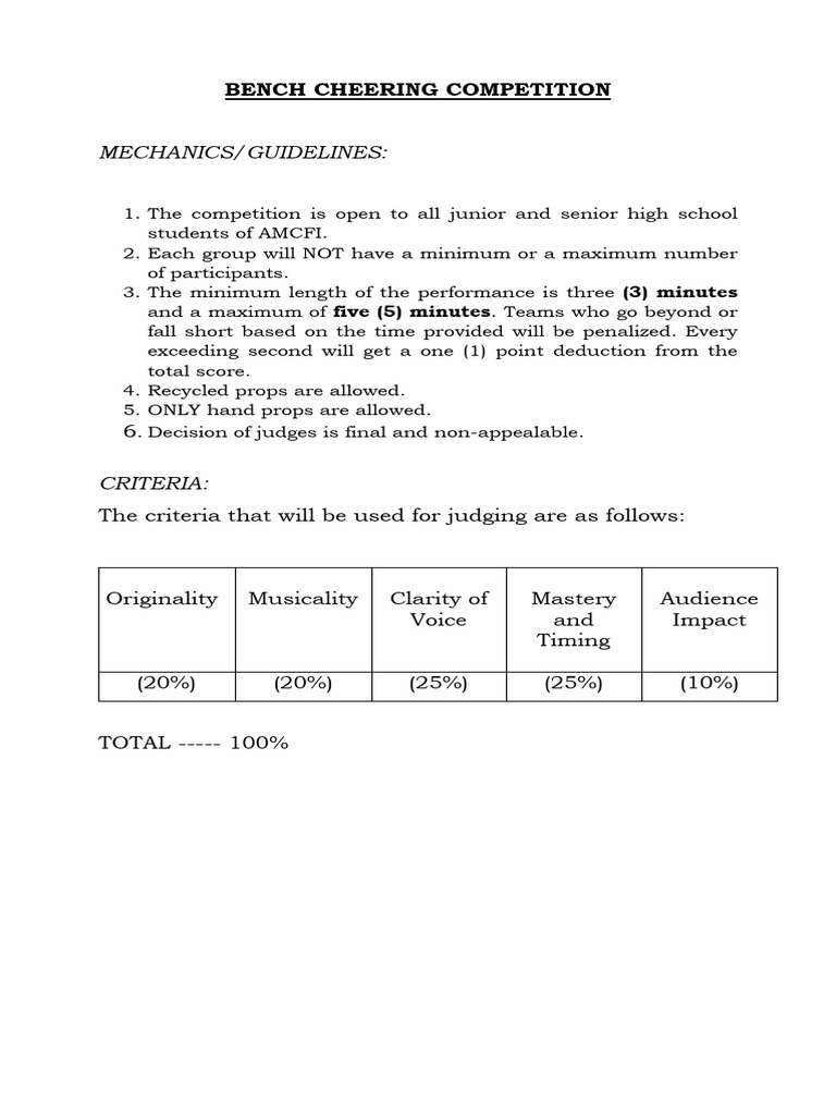 AMCFI Bench Cheering Competition Rules | PDF