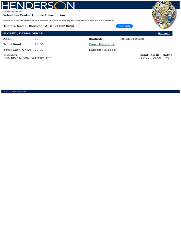 Henderson Inmate Search: Debrah Florez | PDF