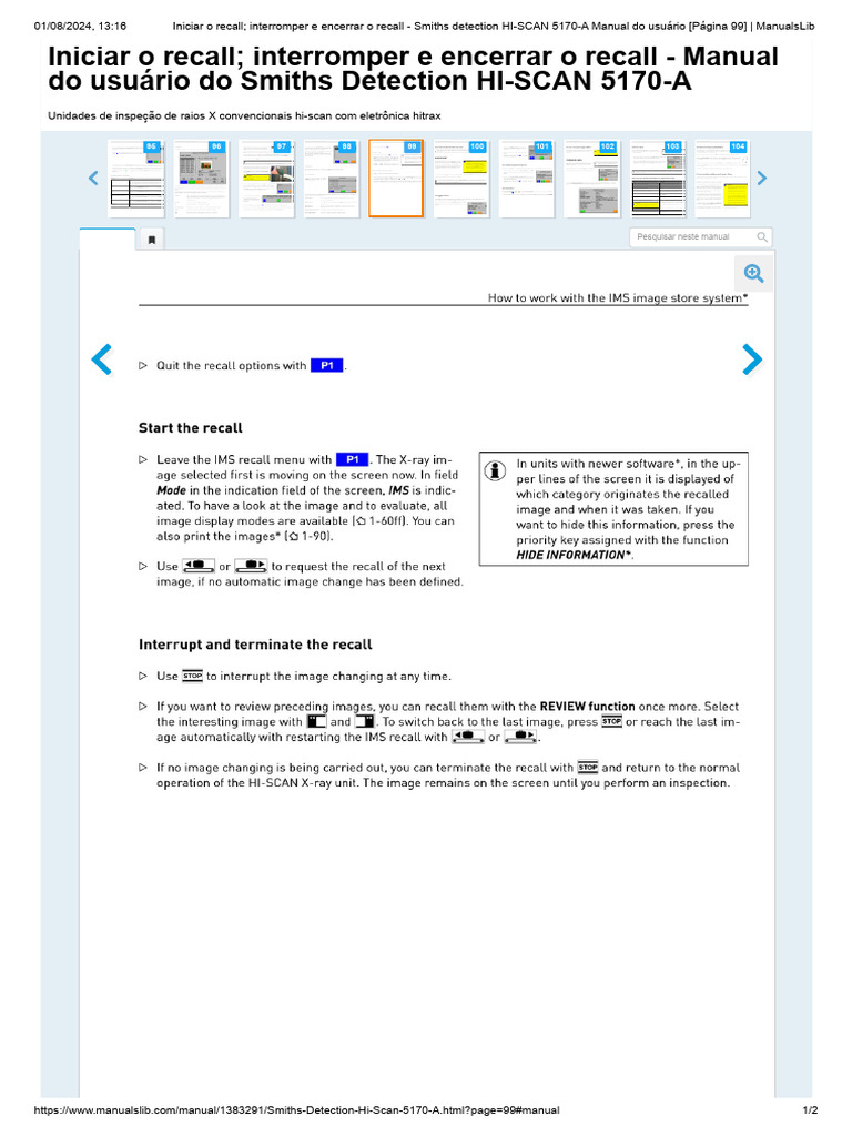 Instruções de Recall HI-SCAN 5170-A | PDF