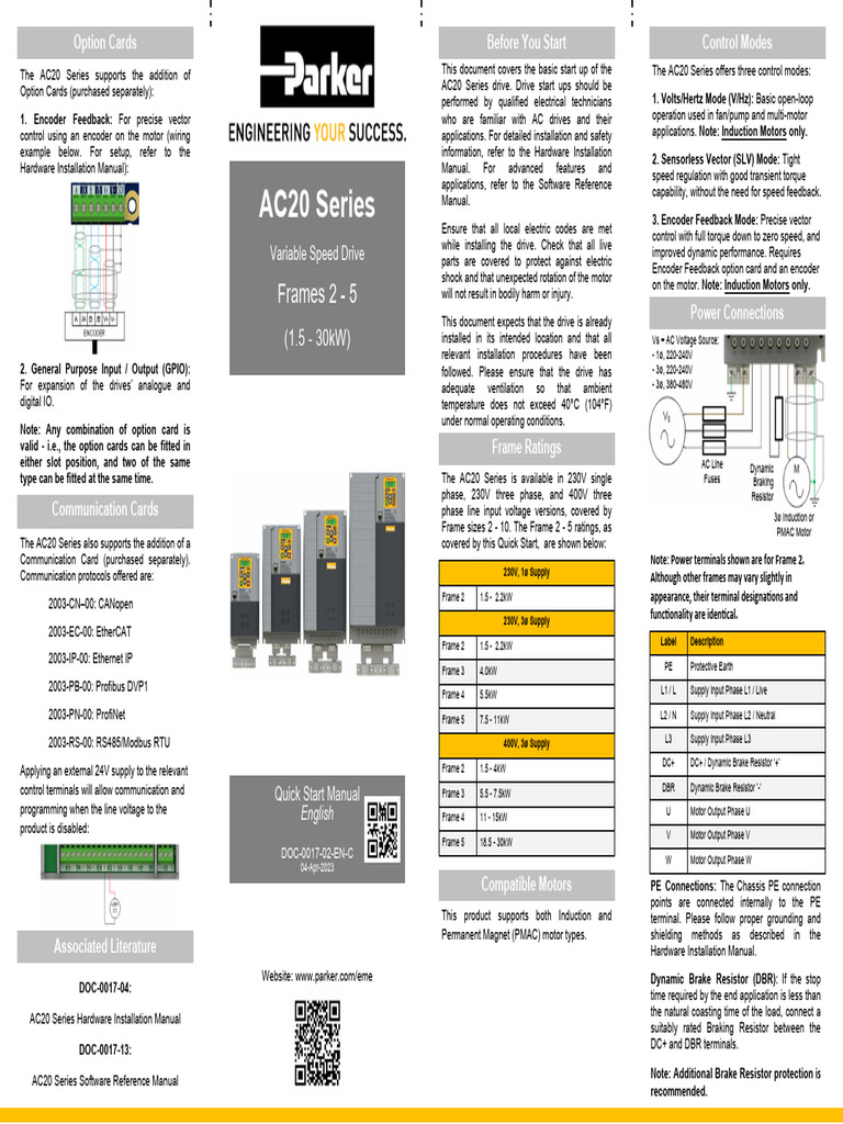 AC20 Series Drive Quick Start Guide | PDF | Electric Motor | Electrical ...