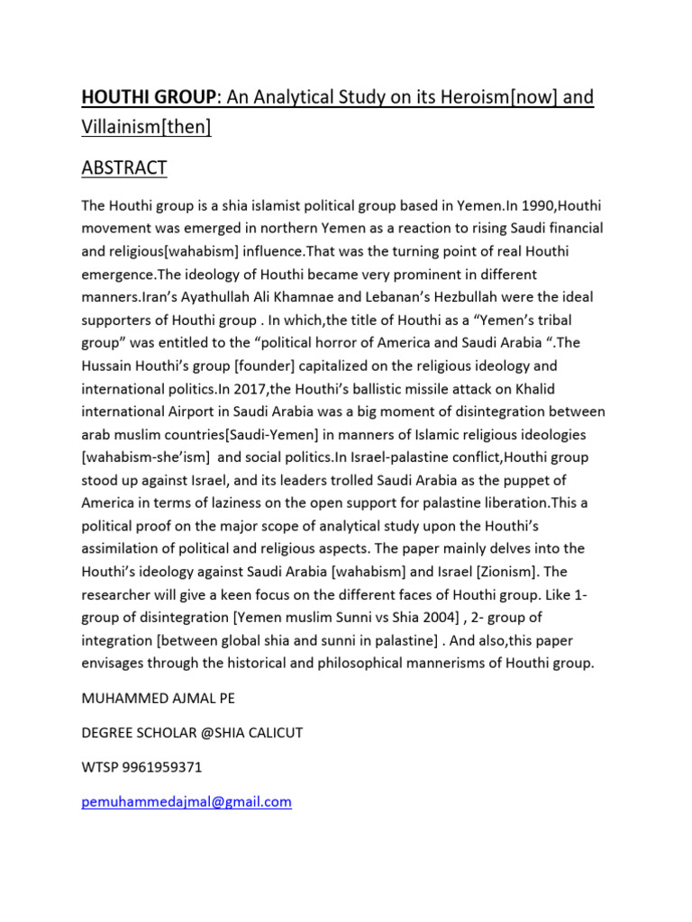 Houthi Group: Heroism and Villainism Analysis | PDF