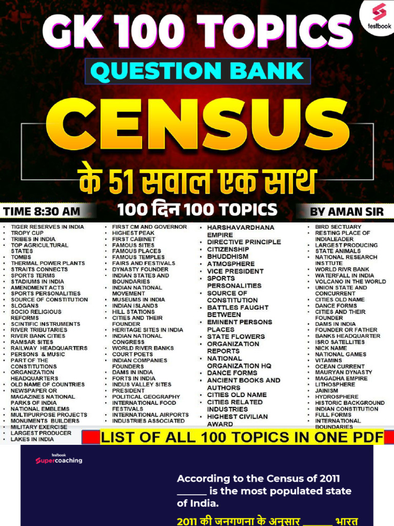 CENSUS GK 100 Topics y Aman Sir | PDF