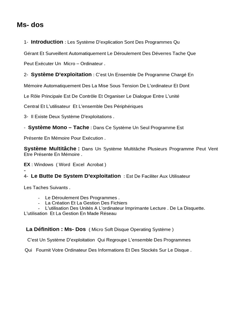 Introduction à MS-DOS et ses commandes | PDF | Fichier informatique ...