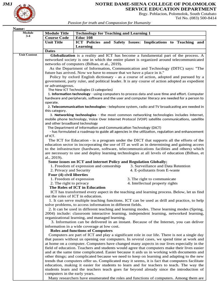 ICT Policies and Safety in Education | PDF | Strength Training ...