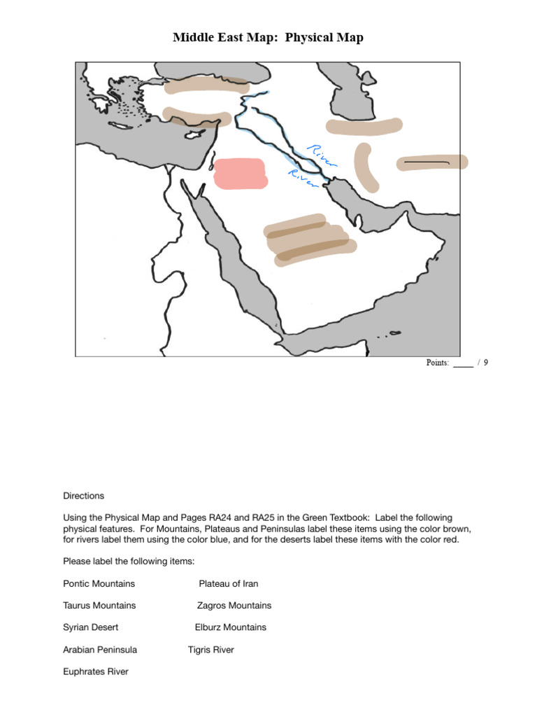 Middle+East+Map+--+Physical. (1) | PDF